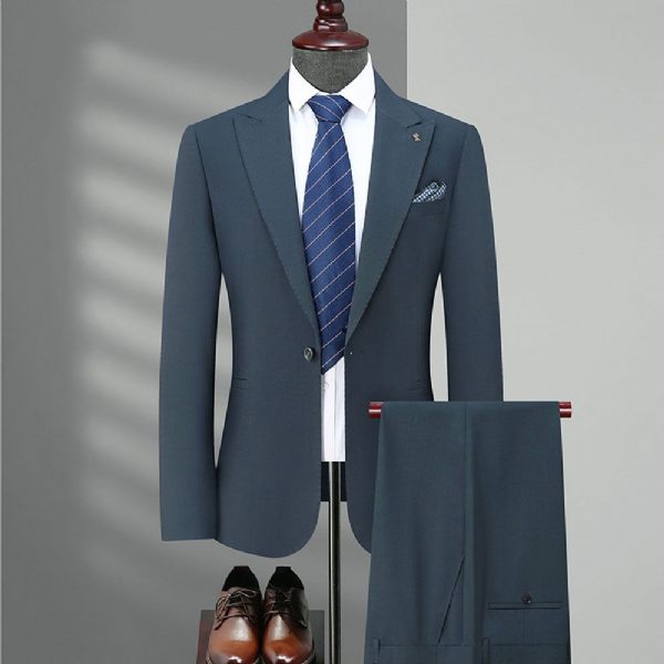 Costume 2 Pièces Pour Hommes Vêtements Formels Mariage Slim Élastique Un Bouton - Vert