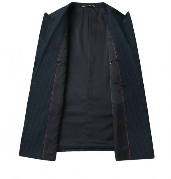 Costume 3 Pièces Homme Double Boutonnage Rayé Ample Grande Taille - Bleu