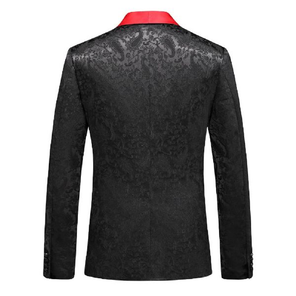 Costume 3 Pièces Pour Hommes Col Châle Slim Un Bouton Motif Floral Robe Formelle Mariage - Noir