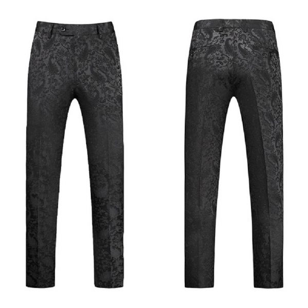 Costume 3 Pièces Pour Hommes Col Châle Slim Un Bouton Motif Floral Robe Formelle Mariage - Noir