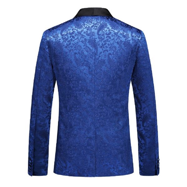 Costume 3 Pièces Pour Hommes Col Châle Slim Un Bouton Motif Floral Robe Formelle Mariage - Bleu