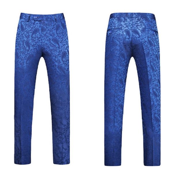 Costume 3 Pièces Pour Hommes Col Châle Slim Un Bouton Motif Floral Robe Formelle Mariage - Bleu