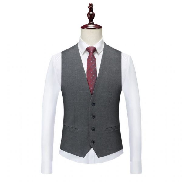 Costume 3 Pièces Pour Hommes Col Plat Robe Formelle Mince Un Bouton - Gris