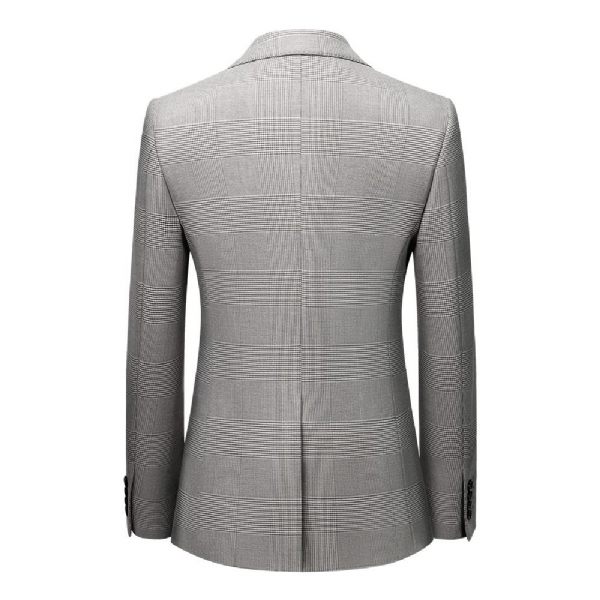 Costume 3 Pièces Pour Hommes Deux Boutons Slim Élégant Motif À Carreaux Revers Pointe Facile D'entretien - Gris