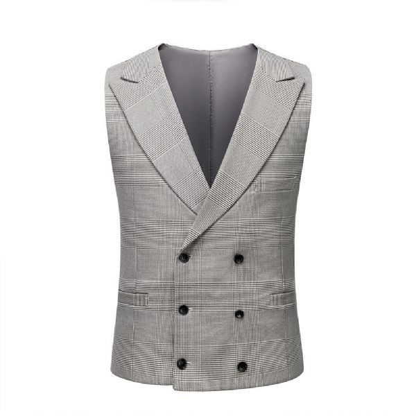 Costume 3 Pièces Pour Hommes Deux Boutons Slim Élégant Motif À Carreaux Revers Pointe Facile D'entretien - Gris