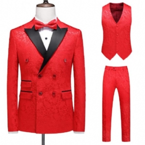 Costume 3 Pièces Pour Hommes Double Boutonnage Col Plat Robe Formelle Jacquard Mariage Grande Taille