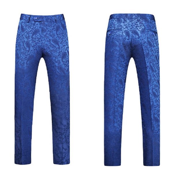 Costume 3 Pièces Pour Hommes Double Boutonnage Col Plat Robe Formelle Jacquard Mariage Grande Taille - Bleu