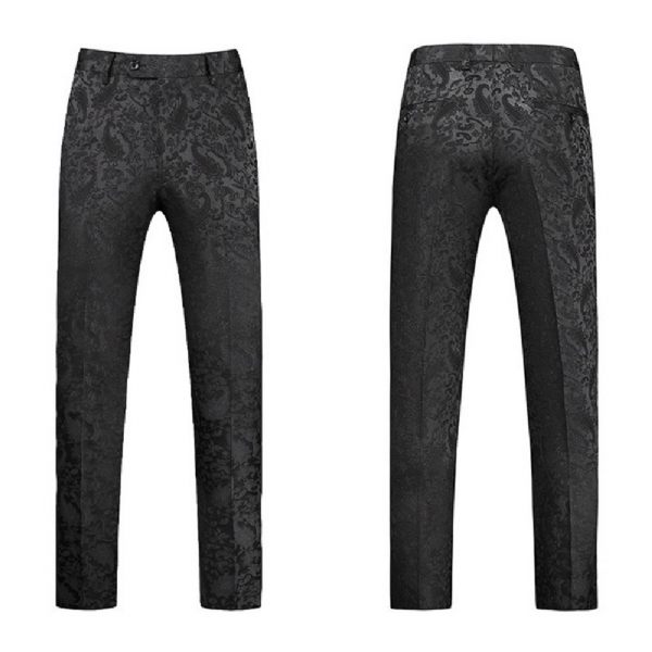 Costume 3 Pièces Pour Hommes Double Boutonnage Col Plat Robe Formelle Jacquard Mariage Grande Taille - Noir