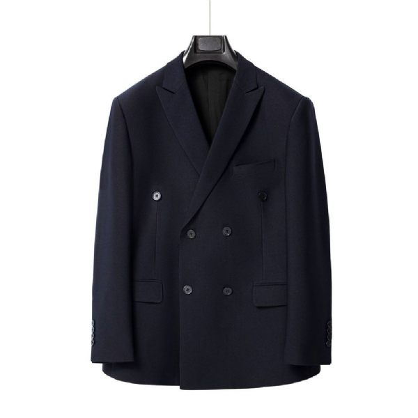 Costume 3 Pièces Pour Hommes Double Boutonnage Tenue Mariage Moderne Élastique Ample Surdimensionné - Bleu Foncé