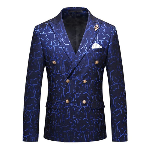 Costume 3 Pièces Pour Hommes Grandes Et Croisé Motif Floral - Bleu