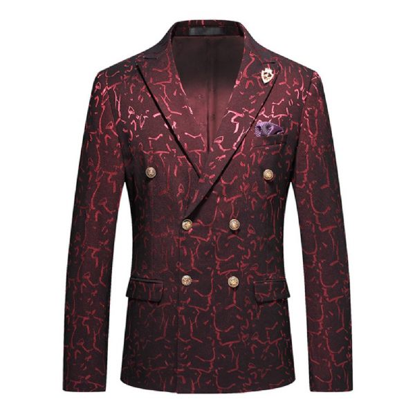 Costume 3 Pièces Pour Hommes Grandes Et Croisé Motif Floral - Rouge