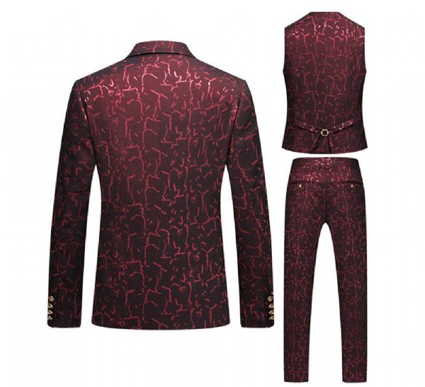 Costume 3 Pièces Pour Hommes Grandes Et Croisé Motif Floral - Rouge