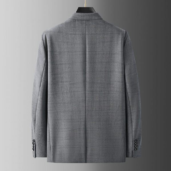 Costume 3 Pièces Pour Hommes Grands Et Deux Boutons Col Plat Motif À Carreaux - Gris