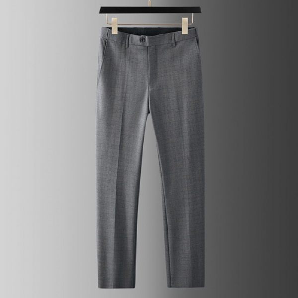 Costume 3 Pièces Pour Hommes Grands Et Deux Boutons Col Plat Motif À Carreaux - Gris