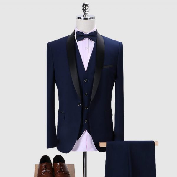Costume 3 Pièces Pour Hommes Grands Et Un Bouton Robe Formelle Bloc Couleur