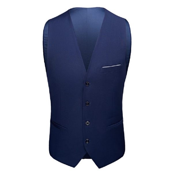 Costume 3 Pièces Pour Hommes Grands Et Un Bouton Robe Formelle Bloc Couleur - Bleu Foncé