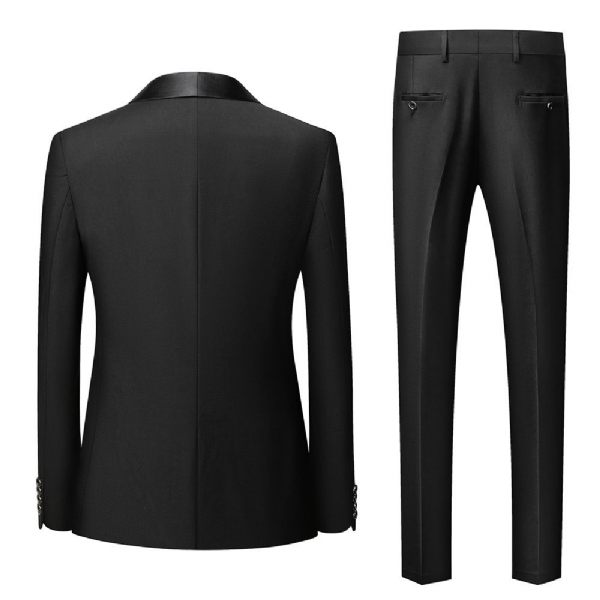 Costume 3 Pièces Pour Hommes Grands Et Un Bouton Robe Formelle Bloc Couleur - Noir