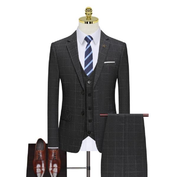 Costume 3 Pièces Pour Hommes Mode Business Motif À Carreaux Moderne Deux Boutons