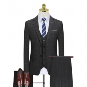 Costume 3 Pièces Pour Hommes Mode Business Motif À Carreaux Moderne Deux Boutons