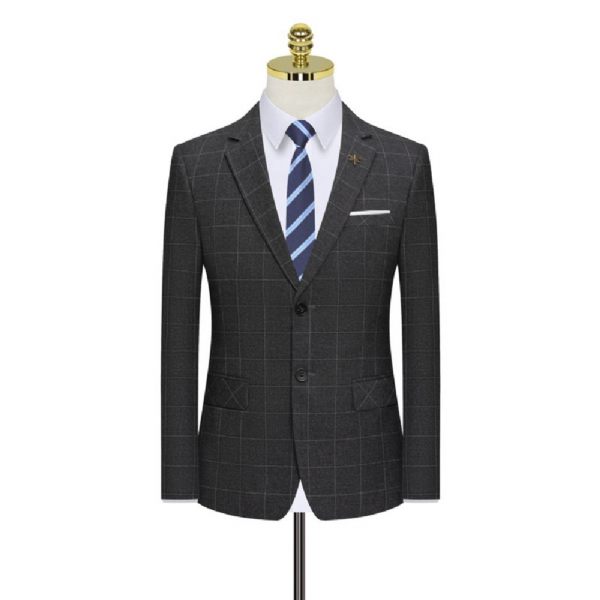 Costume 3 Pièces Pour Hommes Mode Business Motif À Carreaux Moderne Deux Boutons - Gris
