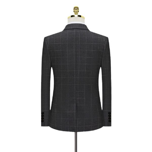 Costume 3 Pièces Pour Hommes Mode Business Motif À Carreaux Moderne Deux Boutons - Gris