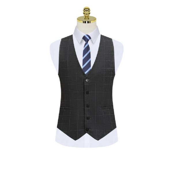 Costume 3 Pièces Pour Hommes Mode Business Motif À Carreaux Moderne Deux Boutons - Gris