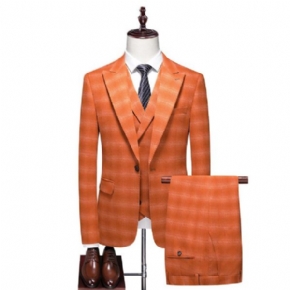 Costume 3 Pièces Pour Hommes Motif À Carreaux Business Moderne Slim Vêtements Formels Un Bouton