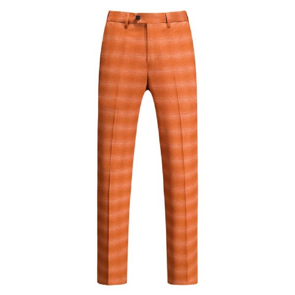 Costume 3 Pièces Pour Hommes Motif À Carreaux Business Moderne Slim Vêtements Formels Un Bouton - Orange