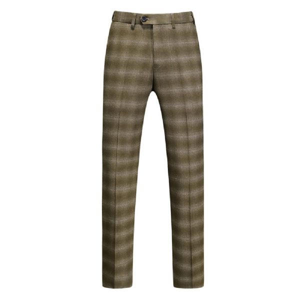 Costume 3 Pièces Pour Hommes Motif À Carreaux Business Moderne Slim Vêtements Formels Un Bouton - Vert