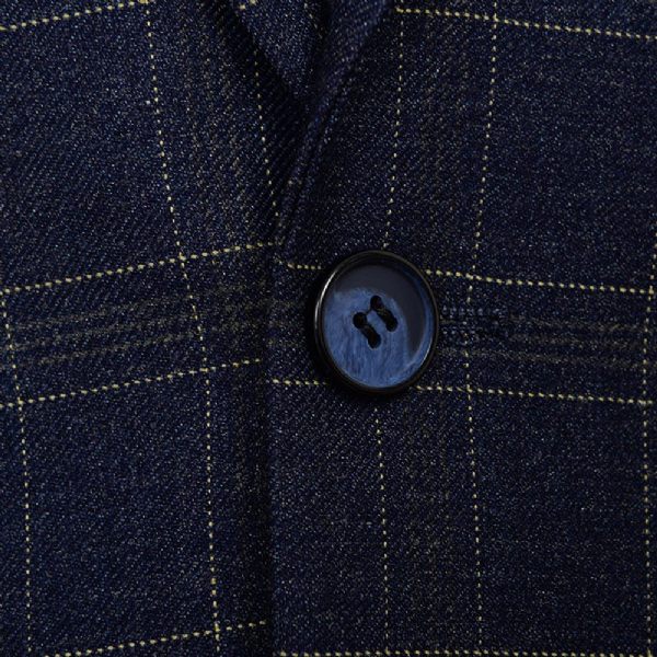 Costume 3 Pièces Pour Hommes Motif À Carreaux Rayures Ample Deux Boutons Grande Taille - Bleu Foncé