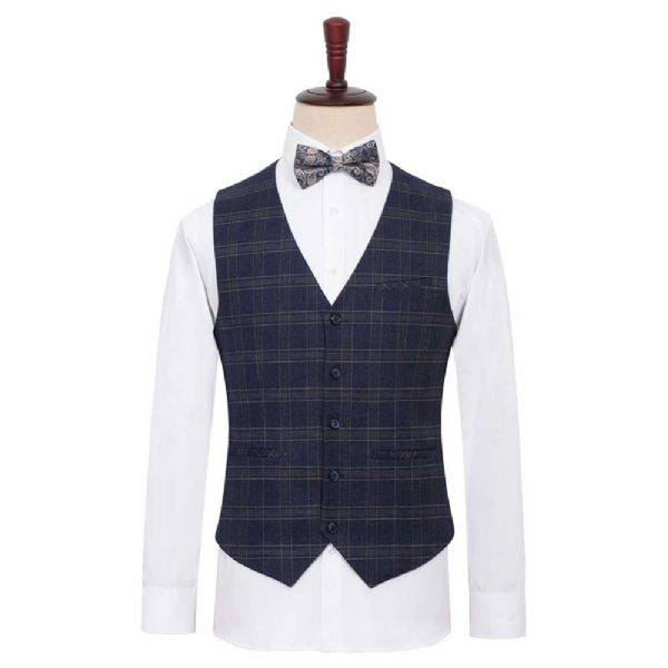 Costume 3 Pièces Pour Hommes Motif À Carreaux Rayures Ample Deux Boutons Grande Taille - Bleu Foncé
