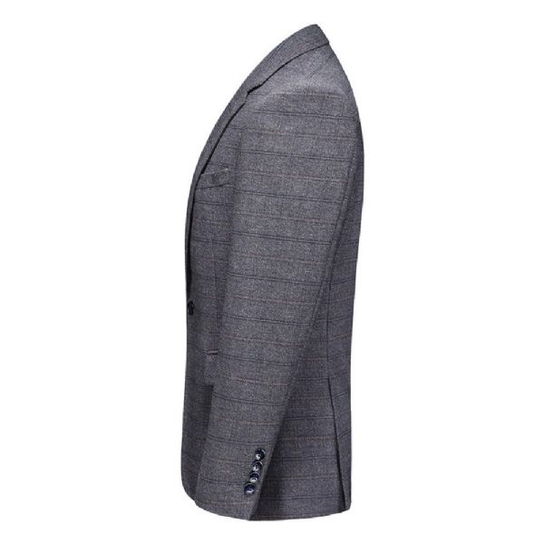 Costume 3 Pièces Pour Hommes Motif À Carreaux Vêtements Formels Minces Un Bouton Fentes Doubles Latérales - Gris