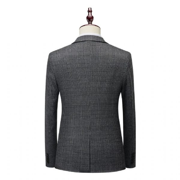 Costume 3 Pièces Pour Hommes Motif À Carreaux Vêtements Formels Modernes Simple Boutonnage Un Bouton - Gris