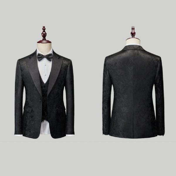Costume 3 Pièces Pour Hommes Motif Floral Robe Formelle Décontractée Revers À Pointe Un Bouton Fête - Noir