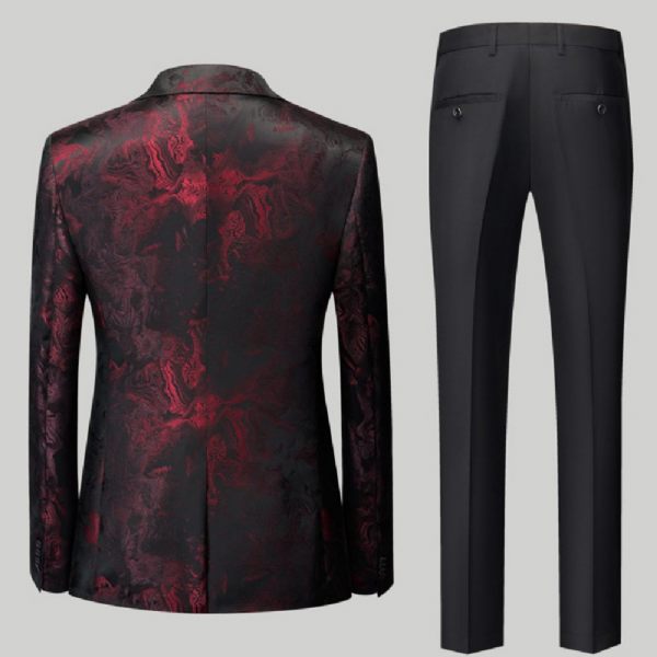 Costume 3 Pièces Pour Hommes Motif Floral Robe Formelle Décontractée Revers À Pointe Un Bouton Fête - Rouge