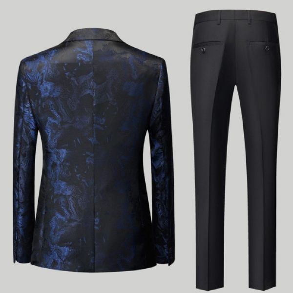 Costume 3 Pièces Pour Hommes Motif Floral Robe Formelle Décontractée Revers À Pointe Un Bouton Fête - Bleu