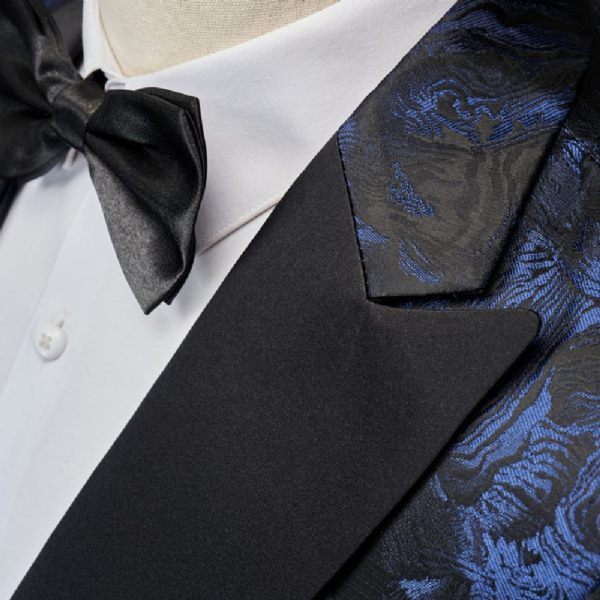 Costume 3 Pièces Pour Hommes Motif Floral Robe Formelle Décontractée Revers À Pointe Un Bouton Fête - Bleu