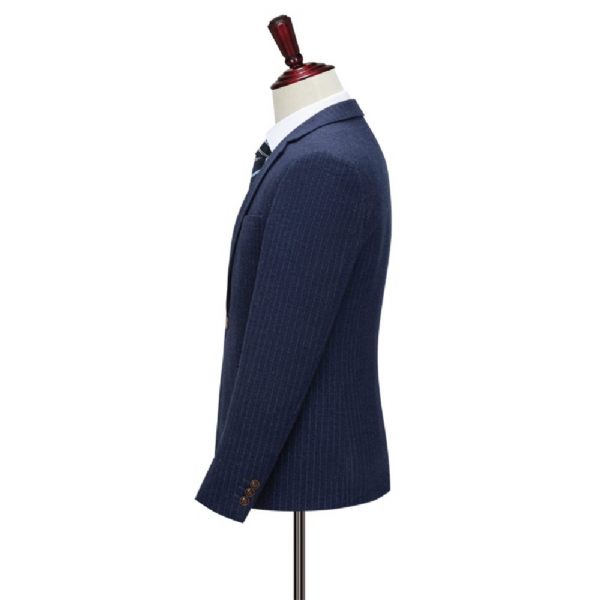 Costume 3 Pièces Pour Hommes Motif À Rayures Un Bouton Élégant Formel Slim - Bleu