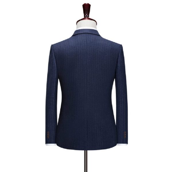 Costume 3 Pièces Pour Hommes Motif À Rayures Un Bouton Élégant Formel Slim - Bleu