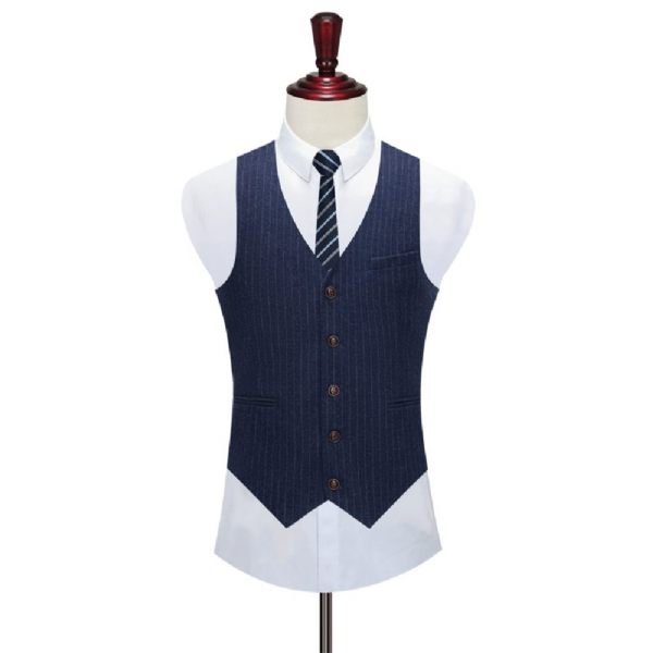 Costume 3 Pièces Pour Hommes Motif À Rayures Un Bouton Élégant Formel Slim - Bleu