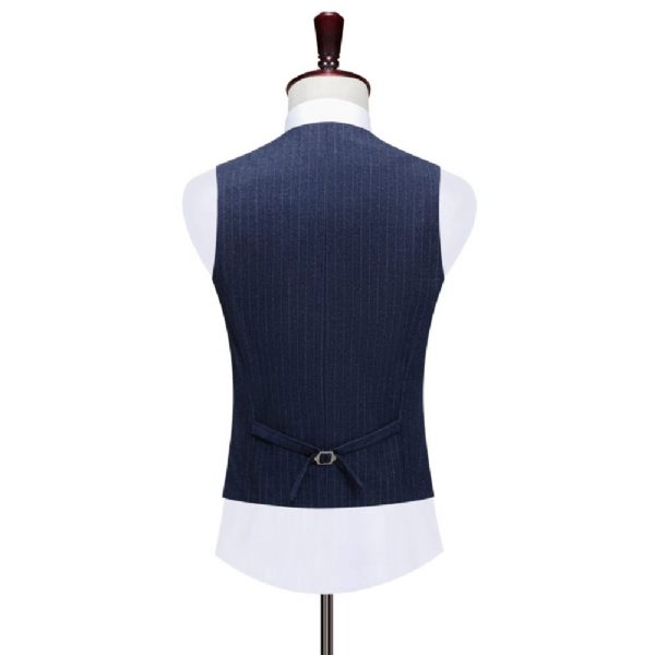 Costume 3 Pièces Pour Hommes Motif À Rayures Un Bouton Élégant Formel Slim - Bleu