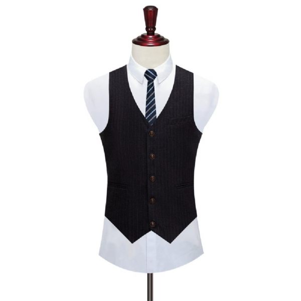 Costume 3 Pièces Pour Hommes Motif À Rayures Un Bouton Élégant Formel Slim - Noir