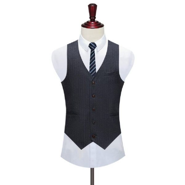 Costume 3 Pièces Pour Hommes Motif À Rayures Un Bouton Élégant Formel Slim - Gris