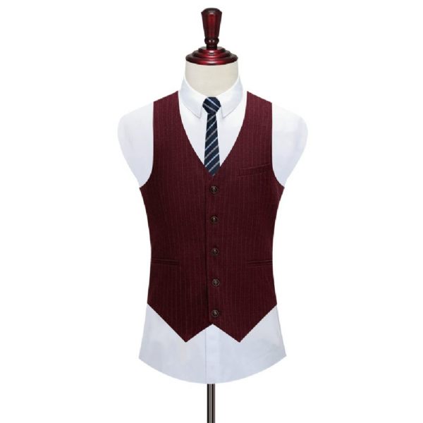 Costume 3 Pièces Pour Hommes Motif À Rayures Un Bouton Élégant Formel Slim - Rouge