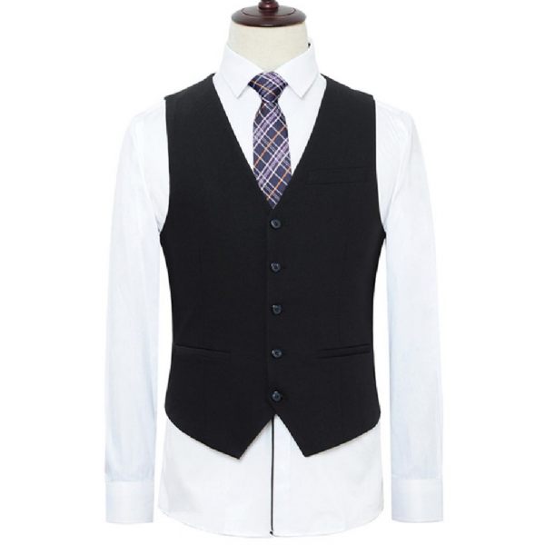 Costume 3 Pièces Pour Hommes Robe Formelle À Deux Boutons Slim Couleur Unie Grande Taille - Noir