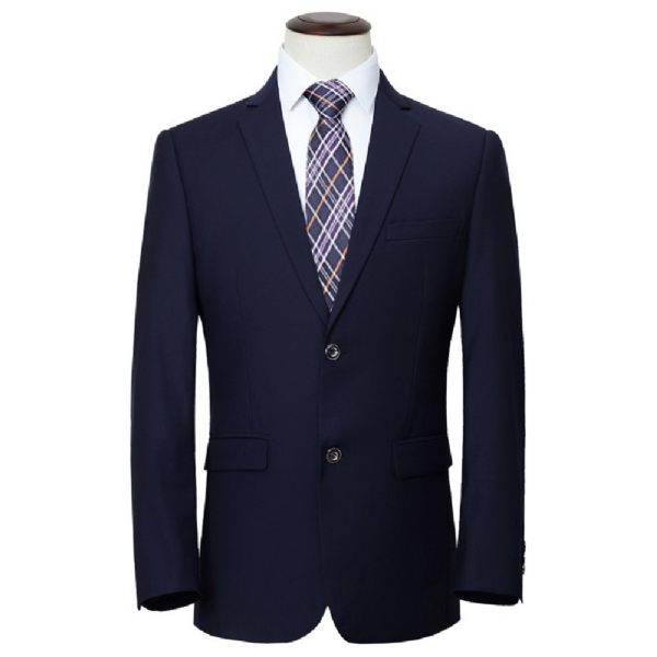 Costume 3 Pièces Pour Hommes Robe Formelle À Deux Boutons Slim Couleur Unie Grande Taille - Bleu Foncé