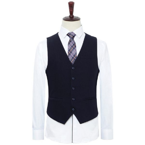 Costume 3 Pièces Pour Hommes Robe Formelle À Deux Boutons Slim Couleur Unie Grande Taille - Bleu Foncé
