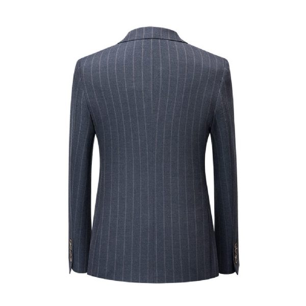 Costume 3 Pièces Pour Hommes Simple Boutonnage Deux Boutons Motif À Rayures Vêtements Formels Modernes Slim - Bleu
