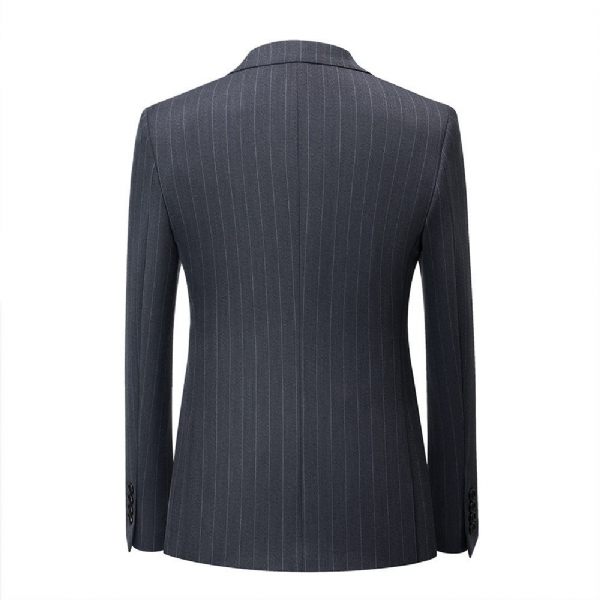 Costume 3 Pièces Pour Hommes Simple Boutonnage Deux Boutons Motif À Rayures Vêtements Formels Modernes Slim - Gris