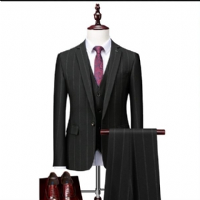 Costume 3 Pièces Pour Hommes Un Bouton Motif À Rayures Amples